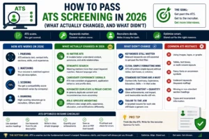 Infographic explaining how to pass ATS screening in 2026 by comparing new ATS features with proven resume optimization practices that still work.