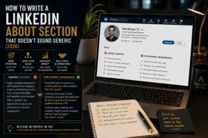 Professional LinkedIn profile showing a compelling About section compared with a generic profile summary to help job seekers attract recruiters.