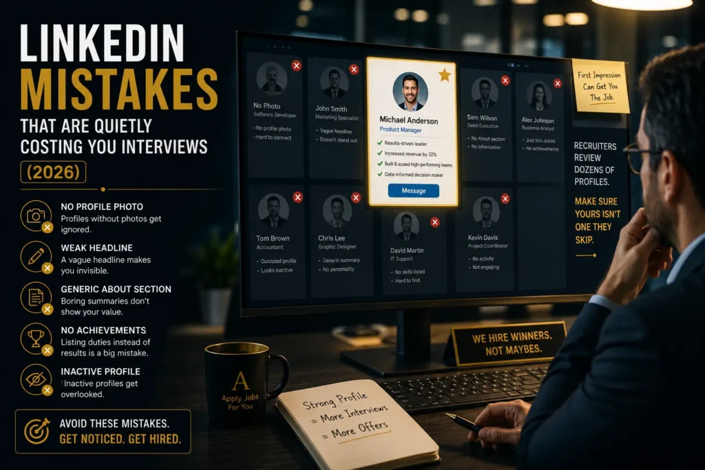 Recruiter reviewing multiple LinkedIn profiles and rejecting weak profiles while selecting a well-optimized LinkedIn profile for an interview.