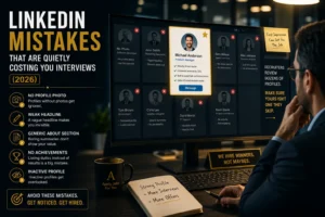 Recruiter reviewing multiple LinkedIn profiles and rejecting weak profiles while selecting a well-optimized LinkedIn profile for an interview.